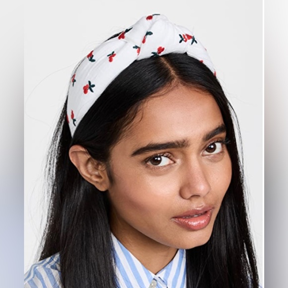 🆕 Lele Sadoughi Embroidered Knotted Headband Ivory Cherry - Picture 2 of 3